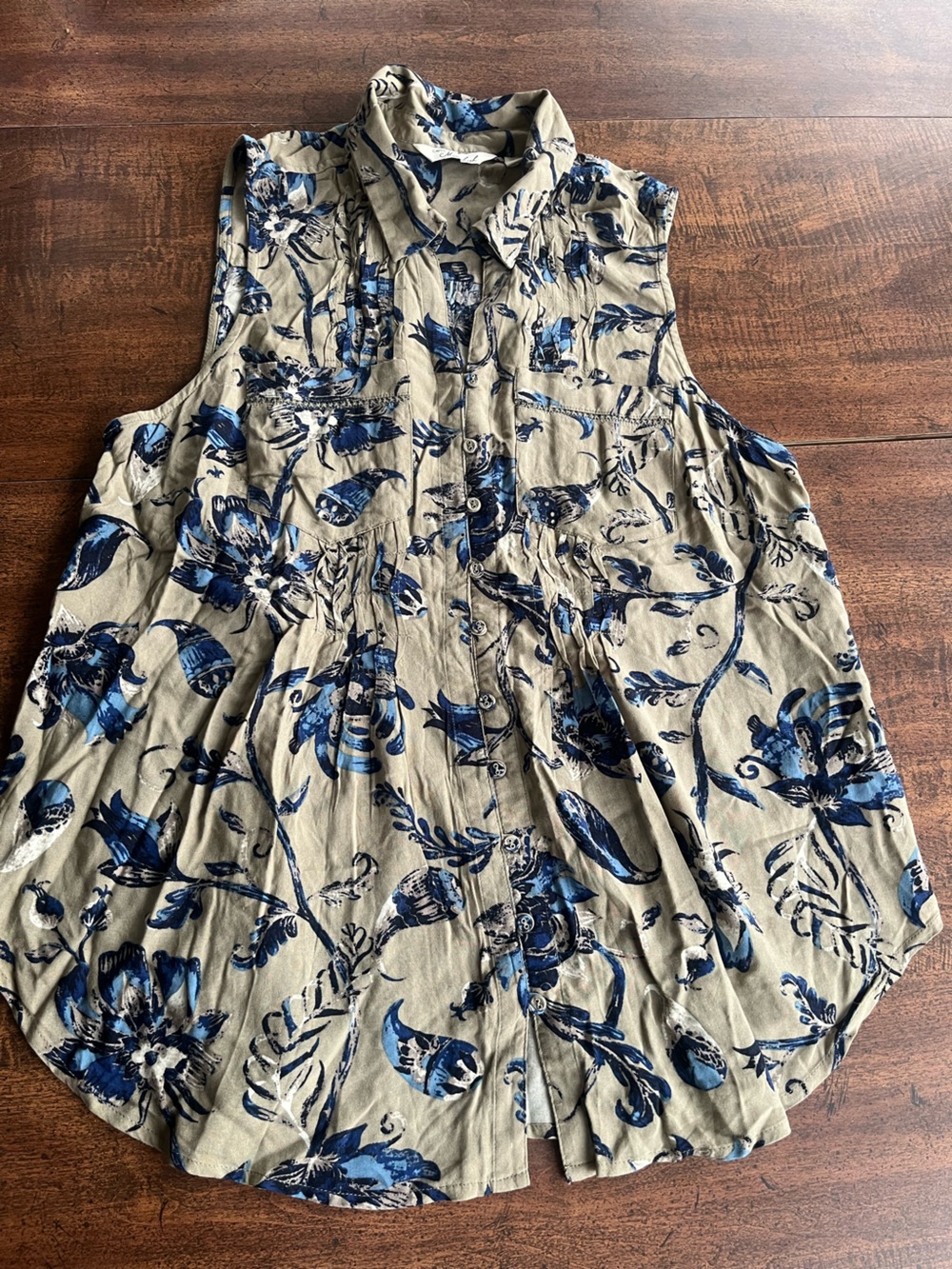 Cafe Marrakesh Women’s Floral Tunic Top M Rayon Lagenlook Boho Artsy Button down